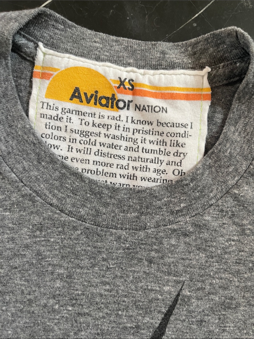 Aviator Nation Grey Tee with Black Lightning Bolt - Picture 2 of 3